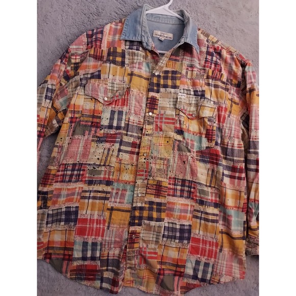 Vintage Guess Shirt Mens Large Georges Marciano Madras Pearl Snap Western READ - Picture 1 of 11